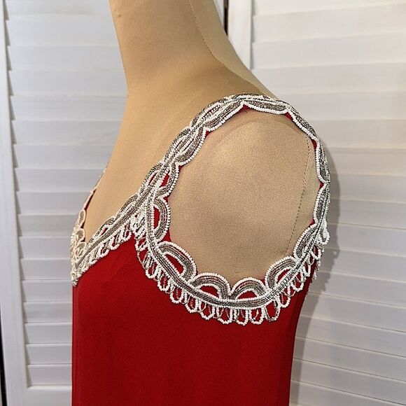 80s Hand Beaded Tunic Medium Vintage Red - Picture 13 of 14